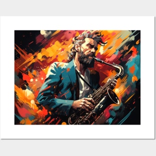 Saxophone Player Music Painting Abstract Art Decor Posters and Art